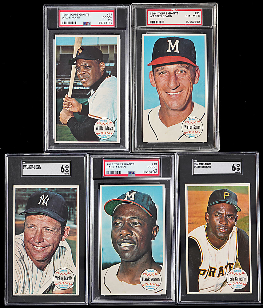 1964 Topps Giants Hall of Fame Graded Group (5) with Aaron, Mantle & Mays