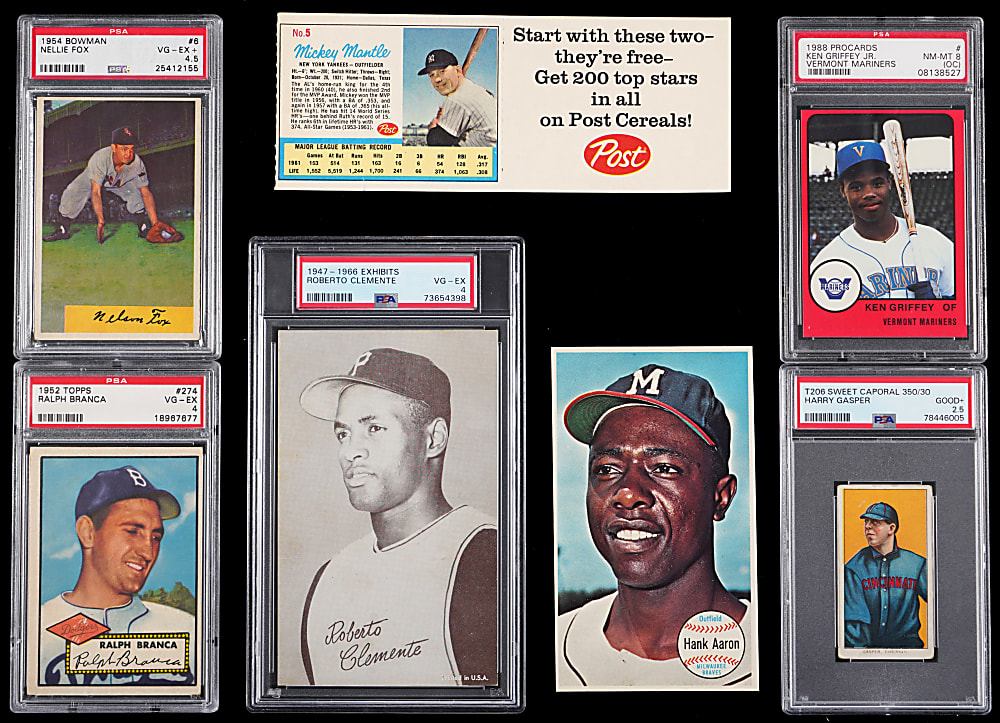 1909-1988 Baseball Hall of Fame, Star & Rookie Collection (15) with (13) Graded Including Aaron, Clemente & Mantle