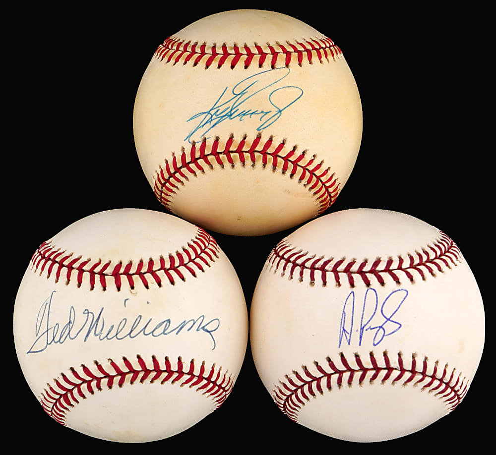 Single-Signed Hall of Fame Baseball Trio with Ken Griffey Jr., Albert Pujols & Ted Williams - All Individually Certified