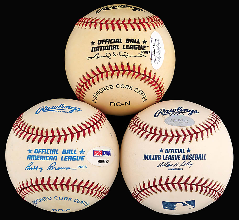 Single-Signed Hall of Fame Baseball Trio with Ken Griffey Jr., Albert Pujols & Ted Williams - All Individually Certified