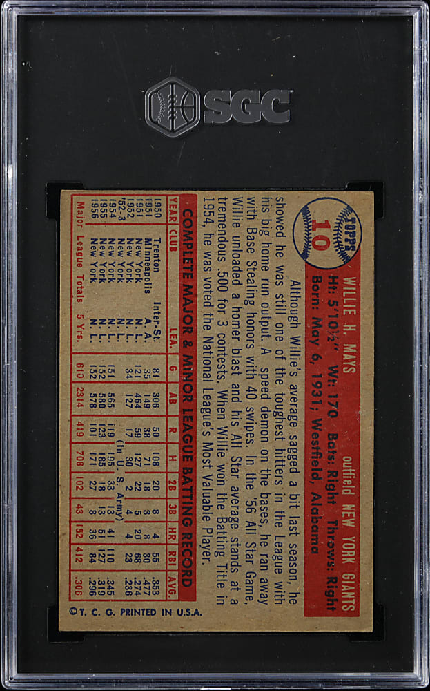 1957 Topps #10 Willie Mays SGC VG/EX 4