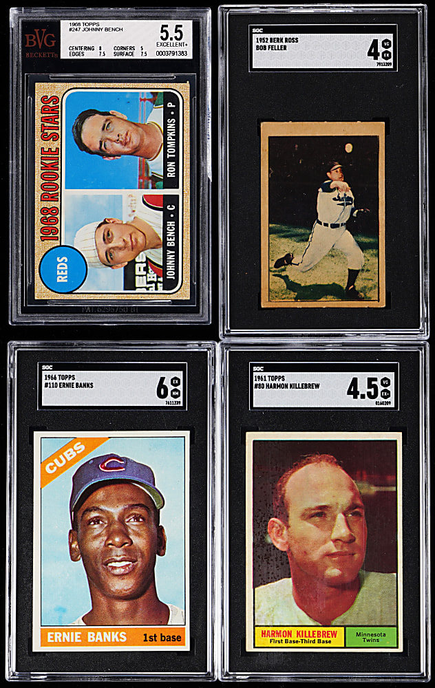 1952-1968 SGC & BVG Graded Hall of Famers (4) with 1968 Topps #247 Johnny Bench Rookie BVG EX+ 5.5
