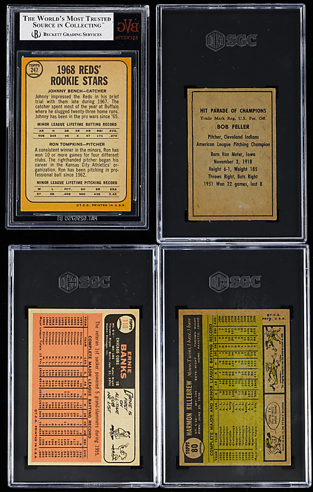 1952-1968 SGC & BVG Graded Hall of Famers (4) with 1968 Topps #247 Johnny Bench Rookie BVG EX+ 5.5