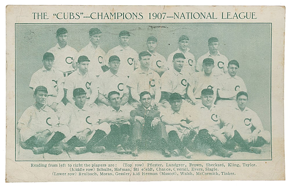 1907 World Champions Chicago Cubs Team Postcard with Tinker, Evers & Chance