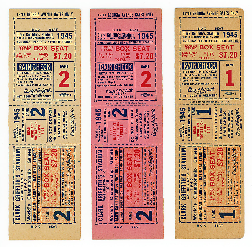 1945 World Series Game 1 & Game 2 Full Unused Phantom Tickets for Griffith Stadium / Washington Senators