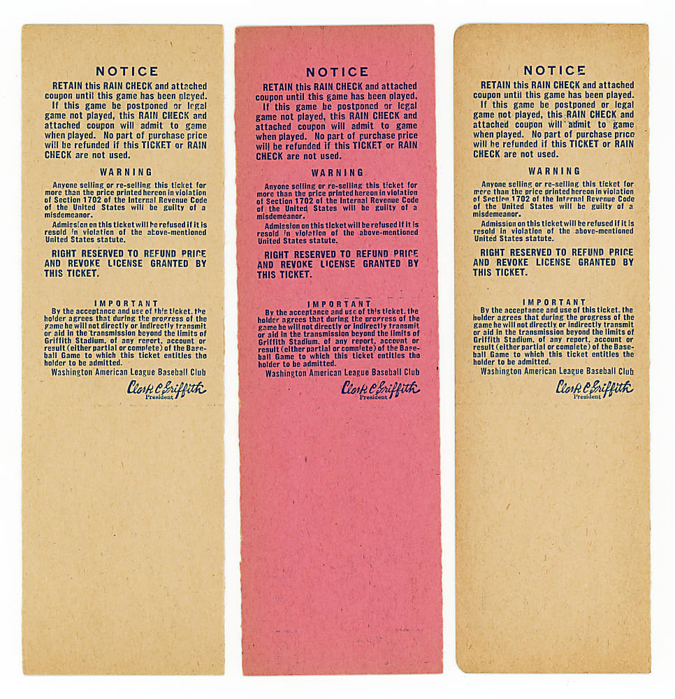 1945 World Series Game 1 & Game 2 Full Unused Phantom Tickets for Griffith Stadium / Washington Senators