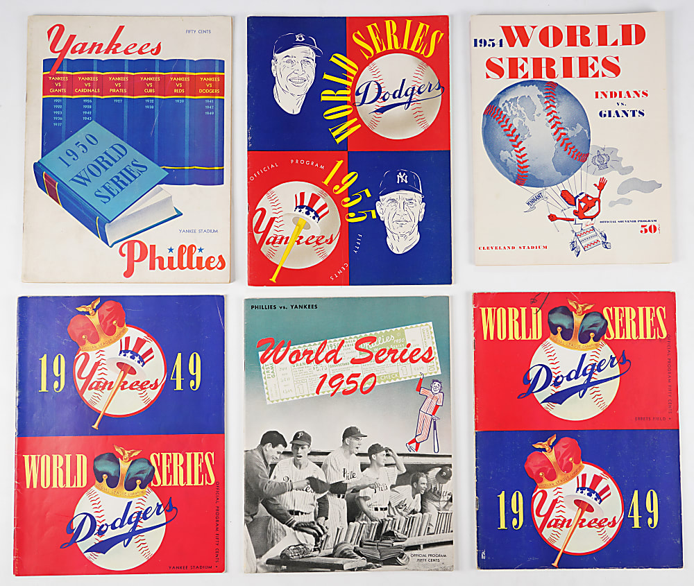 1949-55 World Series Program Collection (6) with (3) Dodgers vs. Yankees Including Both 1949 Versions, Jackie Robinson