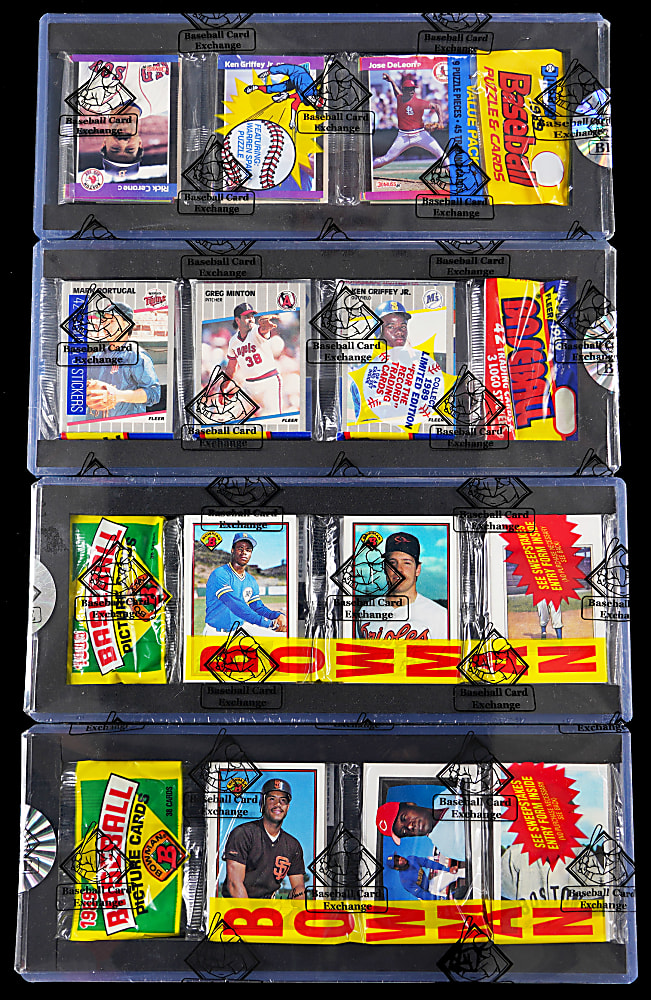 1989 Bowman, Donruss & Fleer Rack Packs with (4) Ken Griffey Jr. Rookies Showing on Front - All BBCE