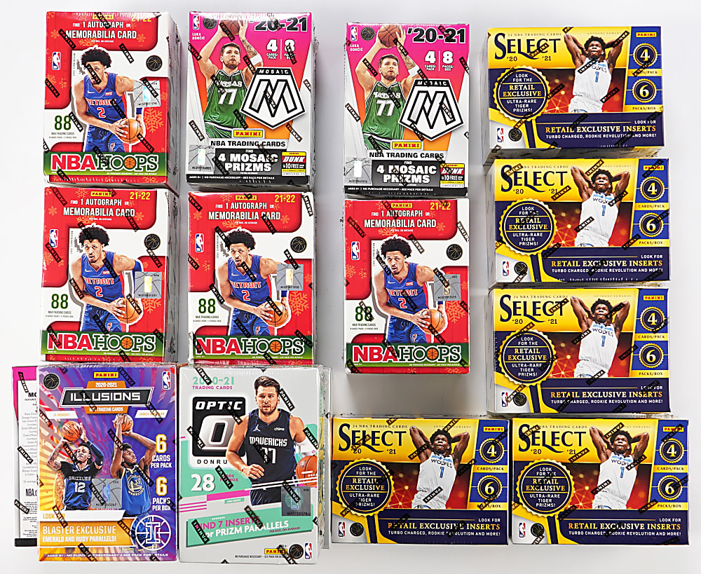 2020-2022 Panini Basketball Product Unopened Blaster Boxes (27) with Hoops, Illusions, Mosaic, Optic & Select