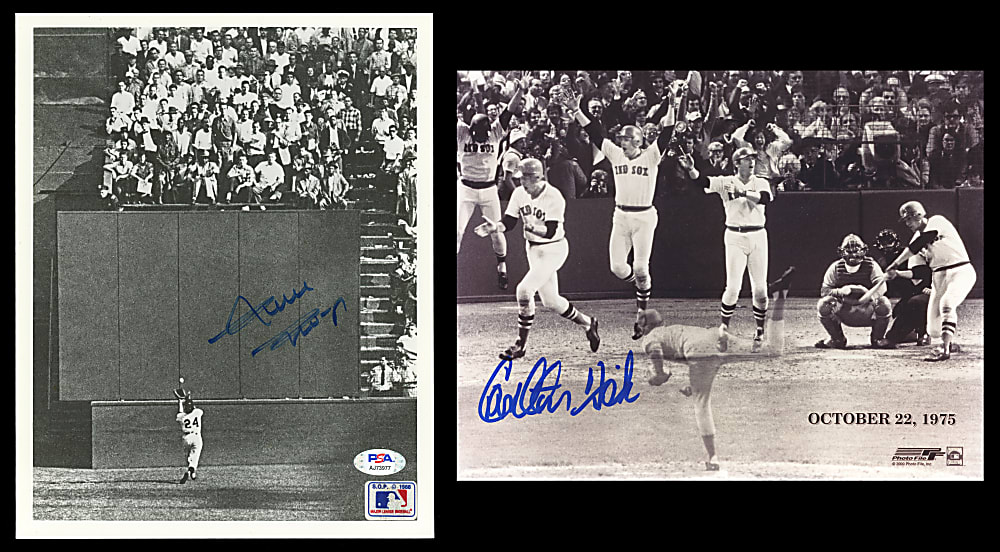 Memorable World Series Events Signed 8x10 Photograph Pair with Carlton Fisk & Willie Mays (PSA/DNA)