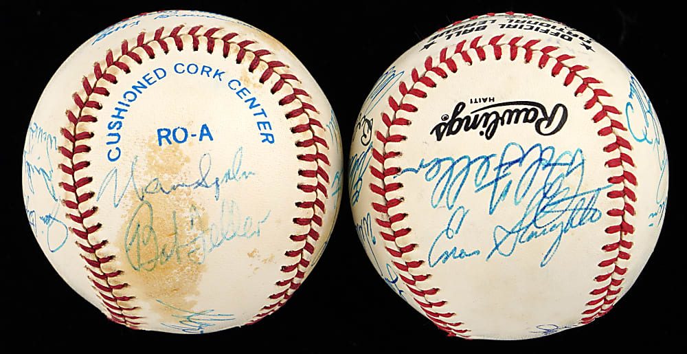 Hall of Famer & Star Multi-Signed Baseball Pair (29 Total Signatures, 23 Hall of Fame) with Banks, Drysdale, Gibson & Hunter