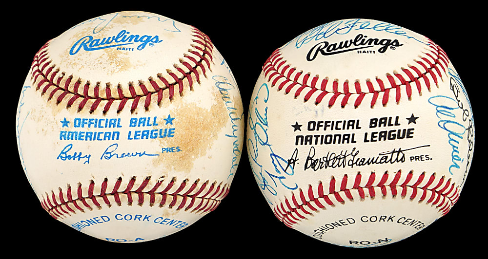 Hall of Famer & Star Multi-Signed Baseball Pair (29 Total Signatures, 23 Hall of Fame) with Banks, Drysdale, Gibson & Hunter