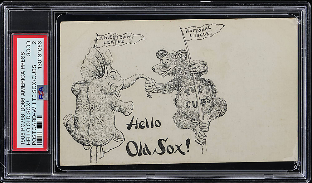 1906 PC798-D066 America Press "Hello Old Sox!" Chicago White Sox vs. Chicago Cubs World Series Postcard PSA GOOD 2 - Only Graded Example!