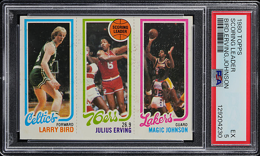 1980-1981 Topps Basketball Larry Bird/Julius Erving Leader/Magic Johnson Rookie PSA EX 5