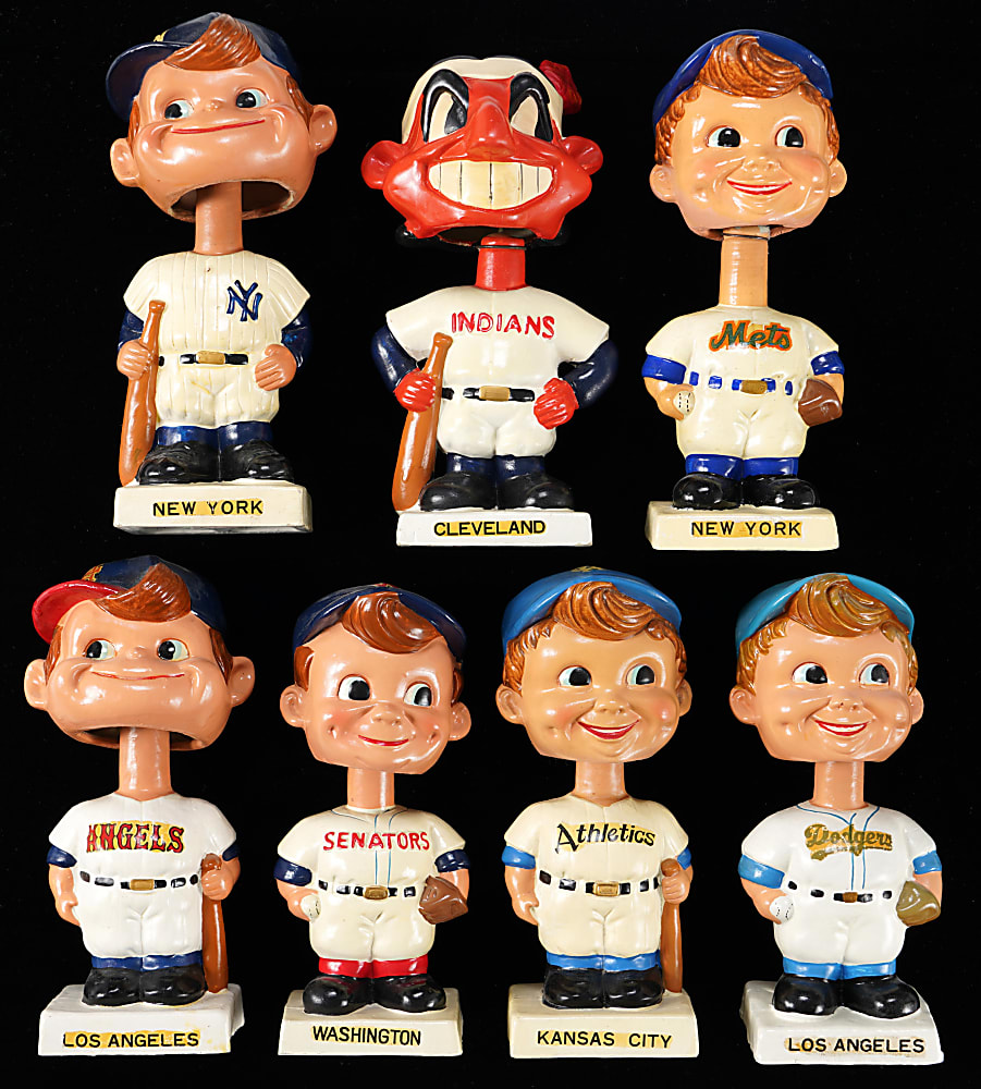 1961-1963 Square White Base Bobblehead Collection (7) with Several Tougher Examples