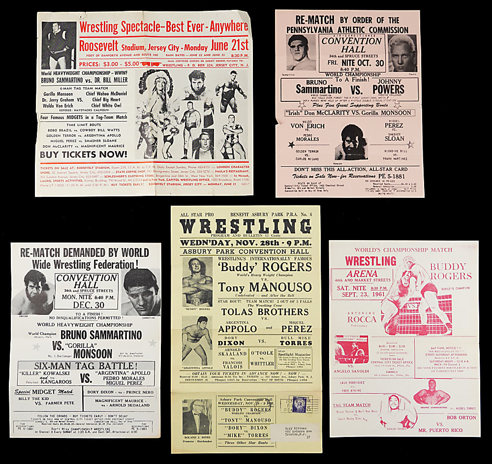 1960s-1970s Wrestling Broadsides/Flyers (19) with Bruno Sammartino, Antonio Rocca & Gorilla Monsoon