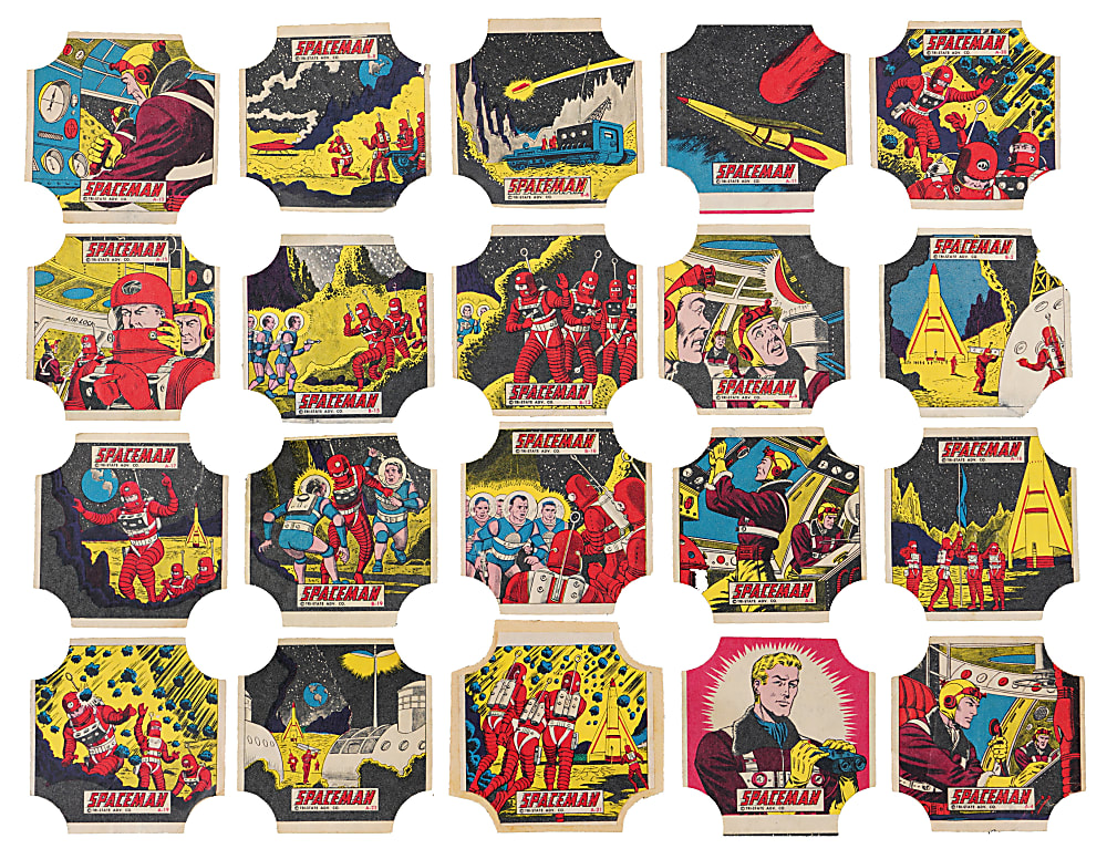 1950s Spaceman Lance Larkin Bread Labels Collection (20) with Header - Tough Type!