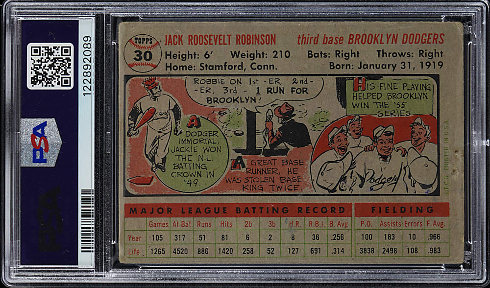 1956  Topps #30 Jackie Robinson Gray Back PSA GOOD 2