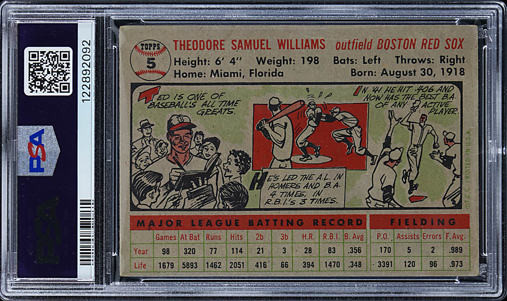 1956 Topps #5 Ted Williams Gray Back PSA VG 3