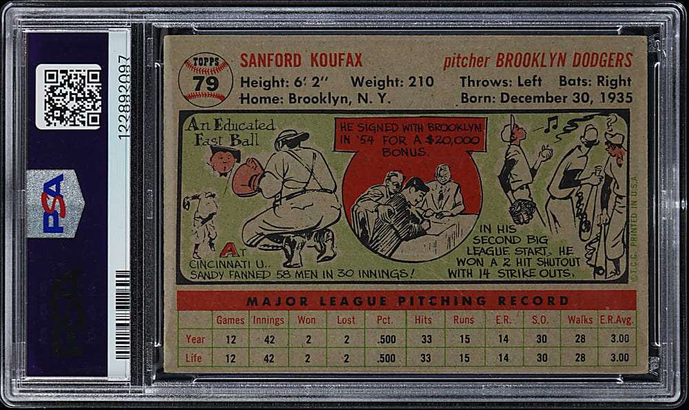 1956 Topps #79 Sandy Koufax Gray Back PSA VG-EX 4