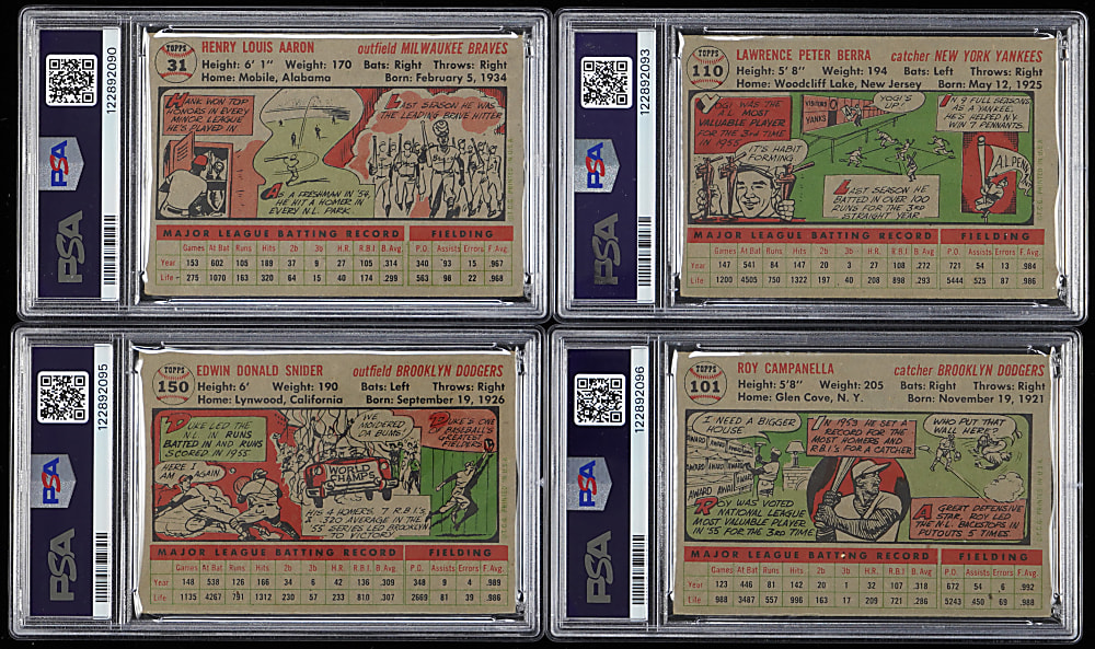 1956 Topps Hall of Fame PSA Graded Quartet with Hank Aaron & Roy Campanella
