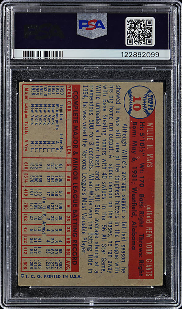 1957 Topps #10 Willie Mays PSA VG-EX 4