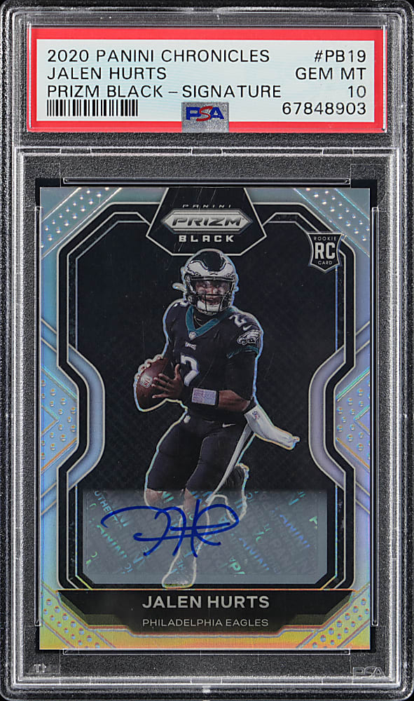 2020 Panini Chronicles Football #19 Prizm Black Jalen Hurts Signature Rookie PSA GEM MINT 10