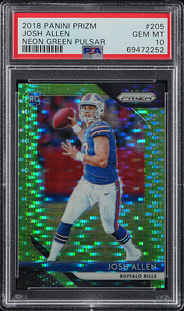 2018 Panini Prizm Football #205 Josh Allen Rookie Neon Green Pulsar PSA GEM MINT 10
