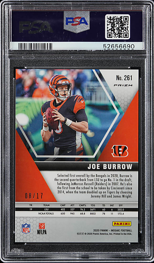 2020 Panini Mosaic Football #261 Joe Burrow Rookie Gold Wave #/17 PSA GEM MINT 10