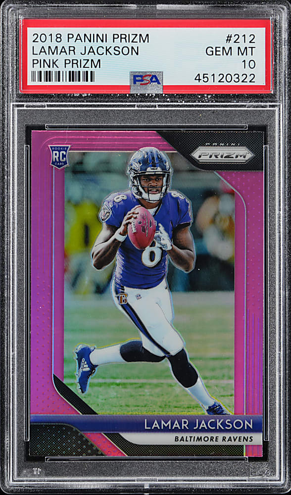 2018 Panini Prizm Football #212 Lamar Jackson Rookie Pink Prizm PSA GEM MINT 10