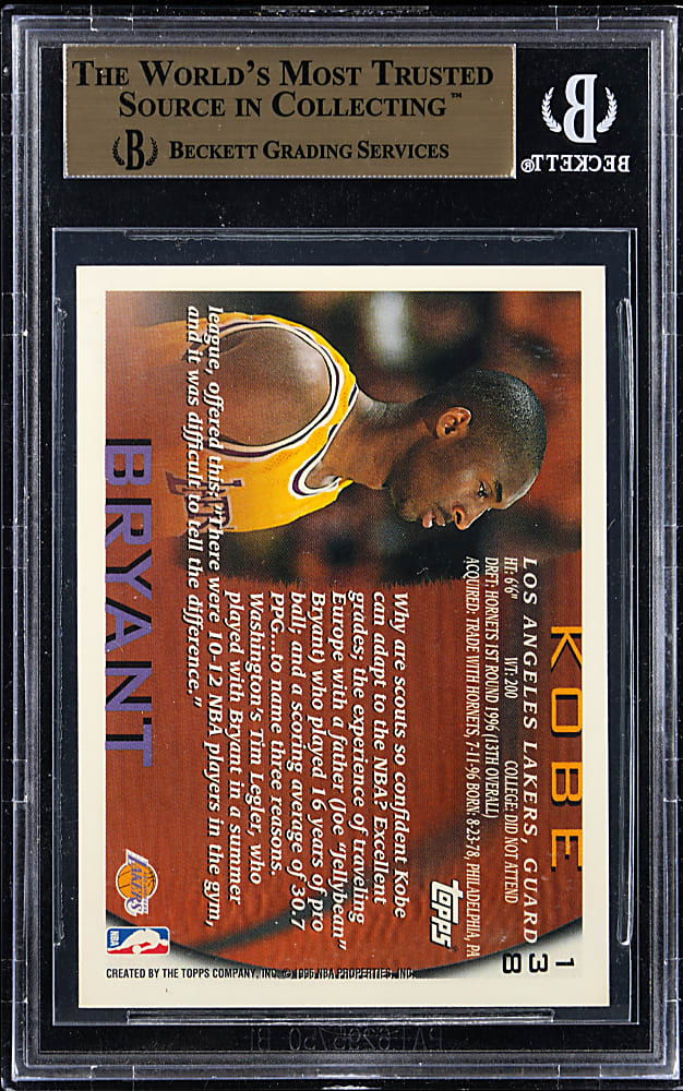1996-1997 Topps Basketball #138 Kobe Bryant Rookie BGS GEM MINT 9.5