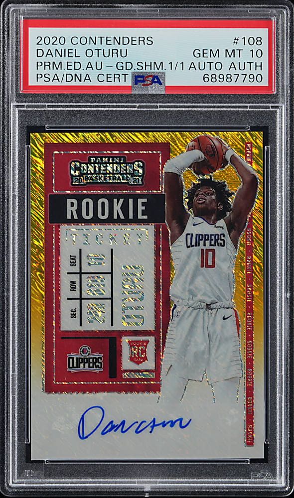 2020-2021 Panini Contenders Basketball #108 Daniel Oturu Rookie Premium Edition Autograph Gold Shimmer One of One PSA GEM MINT 10