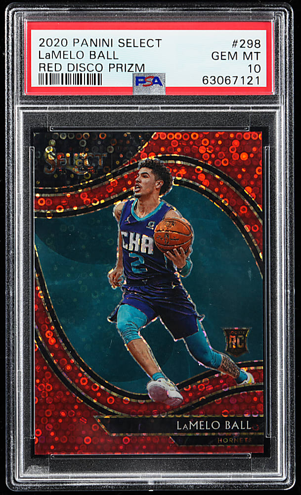 2020-2021 Panini Select Basketball #298 LaMelo Ball Rookie Red Disco Prizm PSA GEM MINT 10