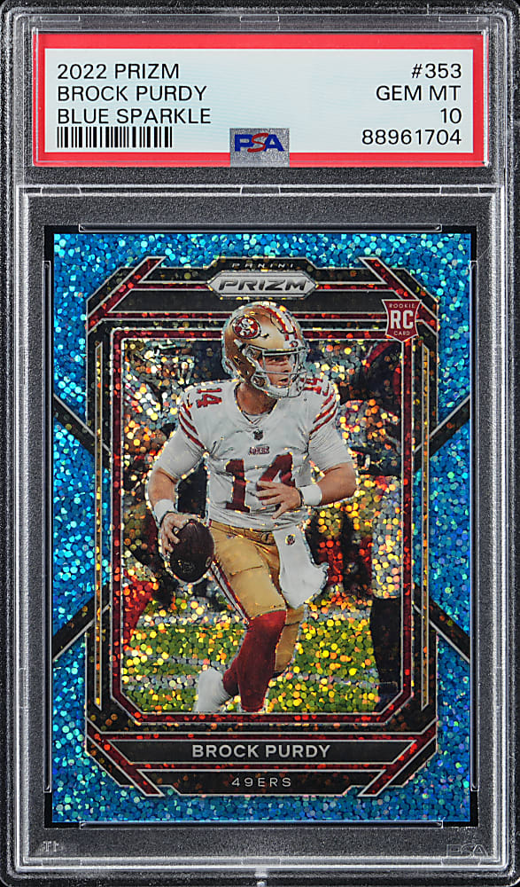 2022 Prizm Football #353 Brock Purdy Rookie Blue Sparkle #/96 PSA GEM MINT 10