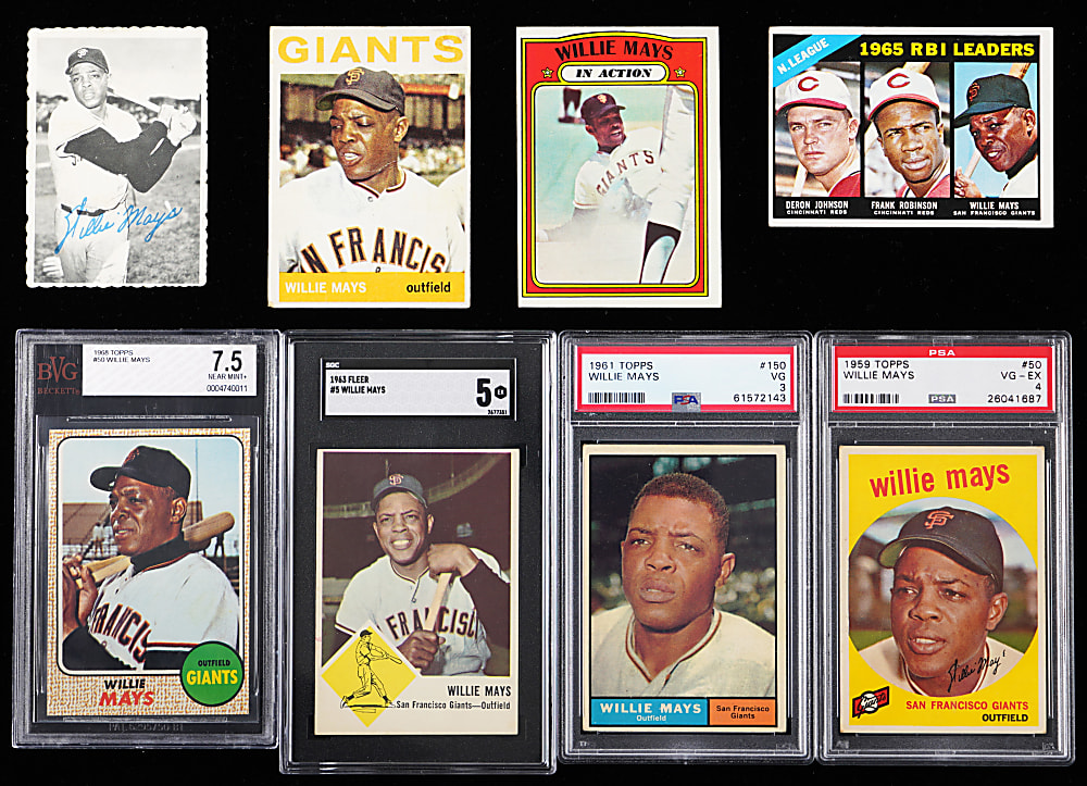 1959-1972 Topps & Fleer Willie Mays Collection (8) with (4) Graded Including 1959 Topps PSA VG-EX 4 & 1968 Topps BVG NM+ 7.5