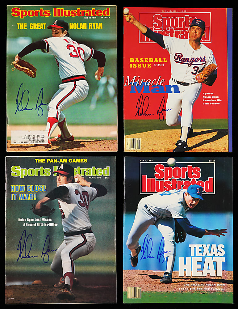 1975-1994 Nolan Ryan Collection (8) with (4) Signed Sports Illustrated & 1993 Final Game Full Ticket
