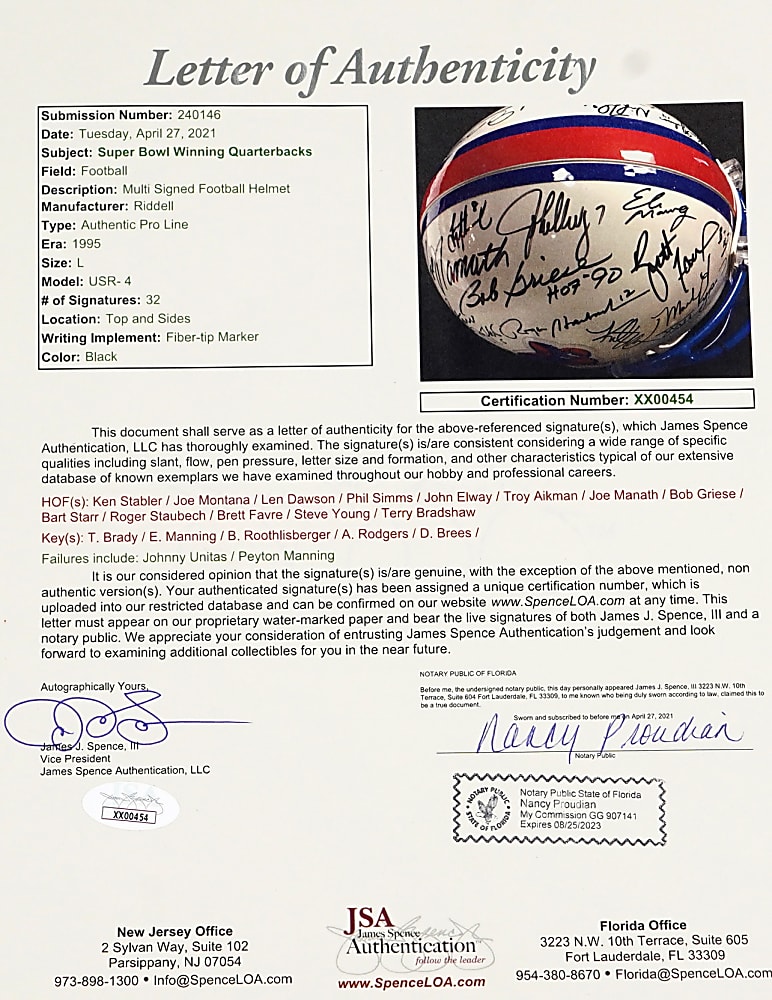 Super Bowl Winning Quarterback Multi-Signed Helmet (32) Including Tom Brady & Joe Montana - Full JSA & PSA/DNA LOA