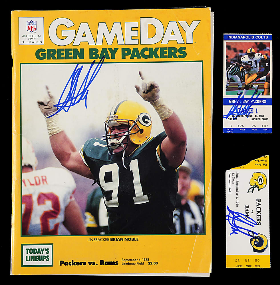Sterling Sharpe Signed Collection (6) with Pro-Model Cleats, Pro-Cut Jersey & NFL Debut Program/Ticket Stubs