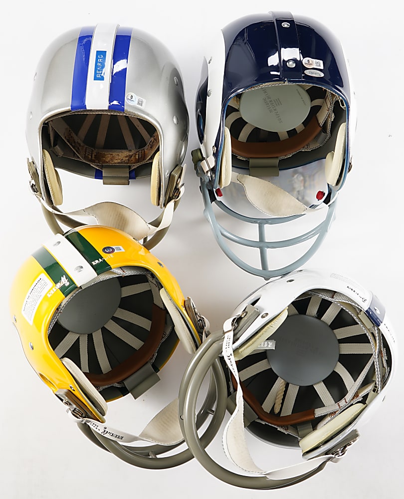 Signed Kra-Lite/Historic Suspension Full-Size Helmet Quartet with Deacon, Hornung, Mackey & Renfro - Various Inscriptions