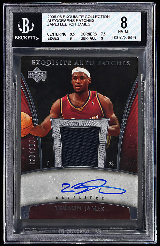 2005-2006 Upper Deck Exquisite Collection Basketball Auto Patches LeBron James #/100 BGS NM-MT 8 with "10" Autograph Grade