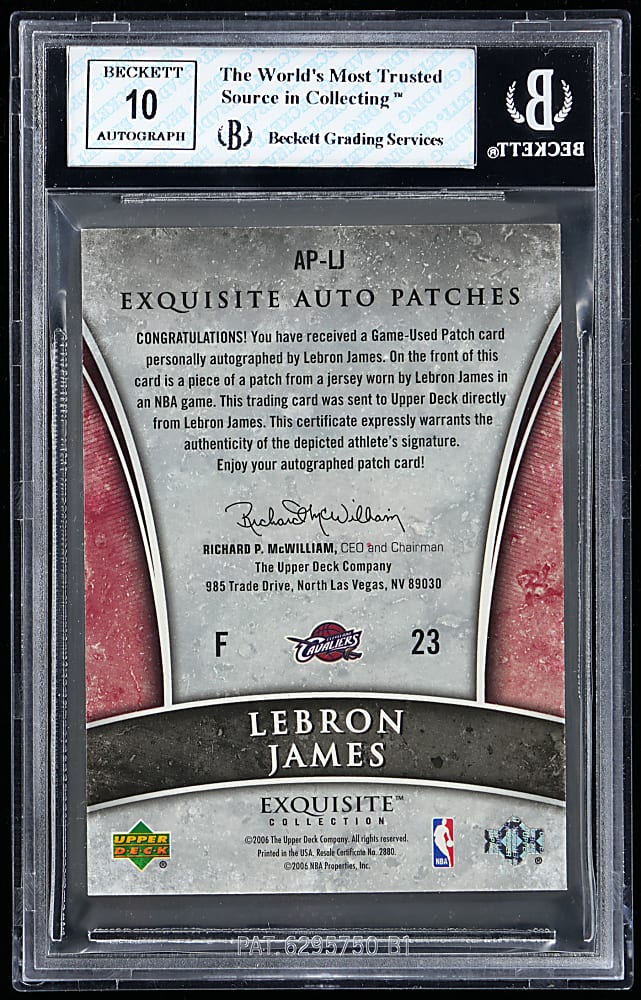 2005-2006 Upper Deck Exquisite Collection Basketball Auto Patches LeBron James #/100 BGS NM-MT 8 with "10" Autograph Grade