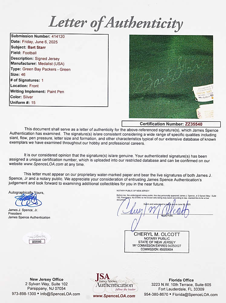 Unique NFL Hall of Famers Signed Football Cut On Jersey Quartet with Canadeo, Lane, Starr, Unitas