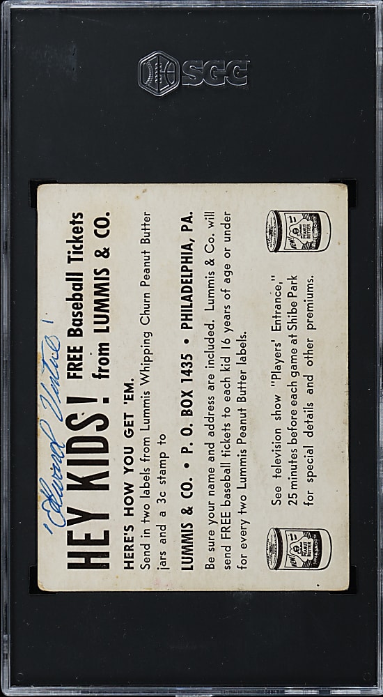 1949 Lummis Peanut Butter Richie Ashburn Rookie SGC FAIR 1.5