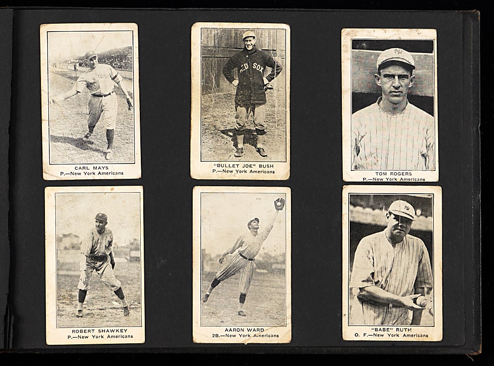 1922 E121 American Caramel Series of 120 Scrapbook Collection (19) with Babe Ruth Holding Ball