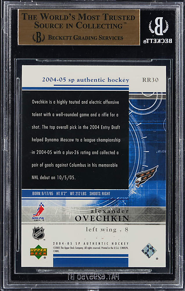 2004-2005 SP Authentic Hockey Rookie Redemptions #RR30 Alex Ovechkin Rookie #123/399 BGS GEM MINT 9.5