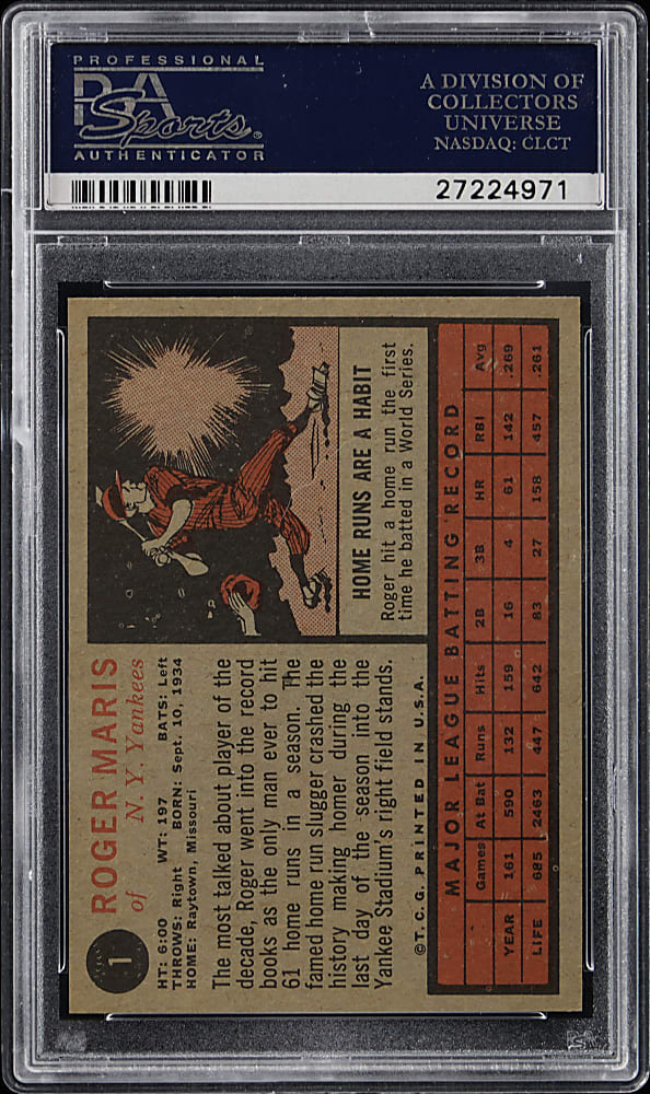 1962 Topps #1 Roger Maris PSA NM 7