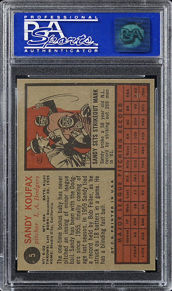 1962 Topps #5 Sandy Koufax PSA NM 7