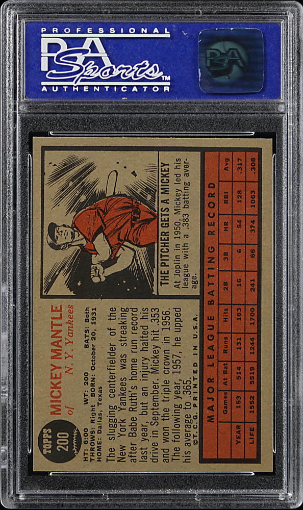 1962 Topps #200 Mickey Mantle PSA NM 7