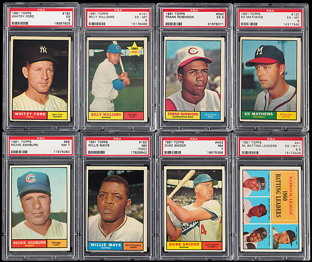 1961 Topps Hall of Fame PSA EX 5 to NM 7 Graded Collection (8) with Willie Mays