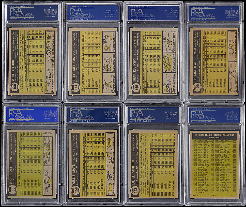 1961 Topps Hall of Fame PSA EX 5 to NM 7 Graded Collection (8) with Willie Mays